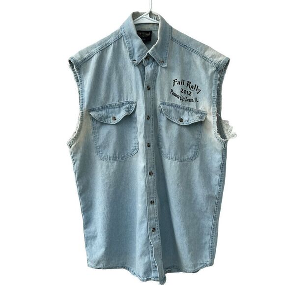 THE AMERICAN BW RALLY BIKE WEEK denim sleeveless shirt size M made in USA - Picture 8 of 13